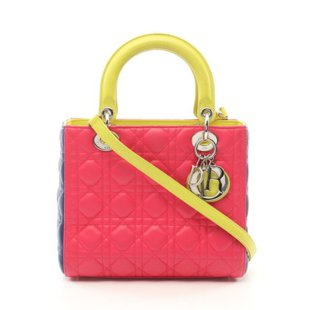 Dior Cannage Leather Lady Blue Pink Handbag Green - Picture 2 of 5